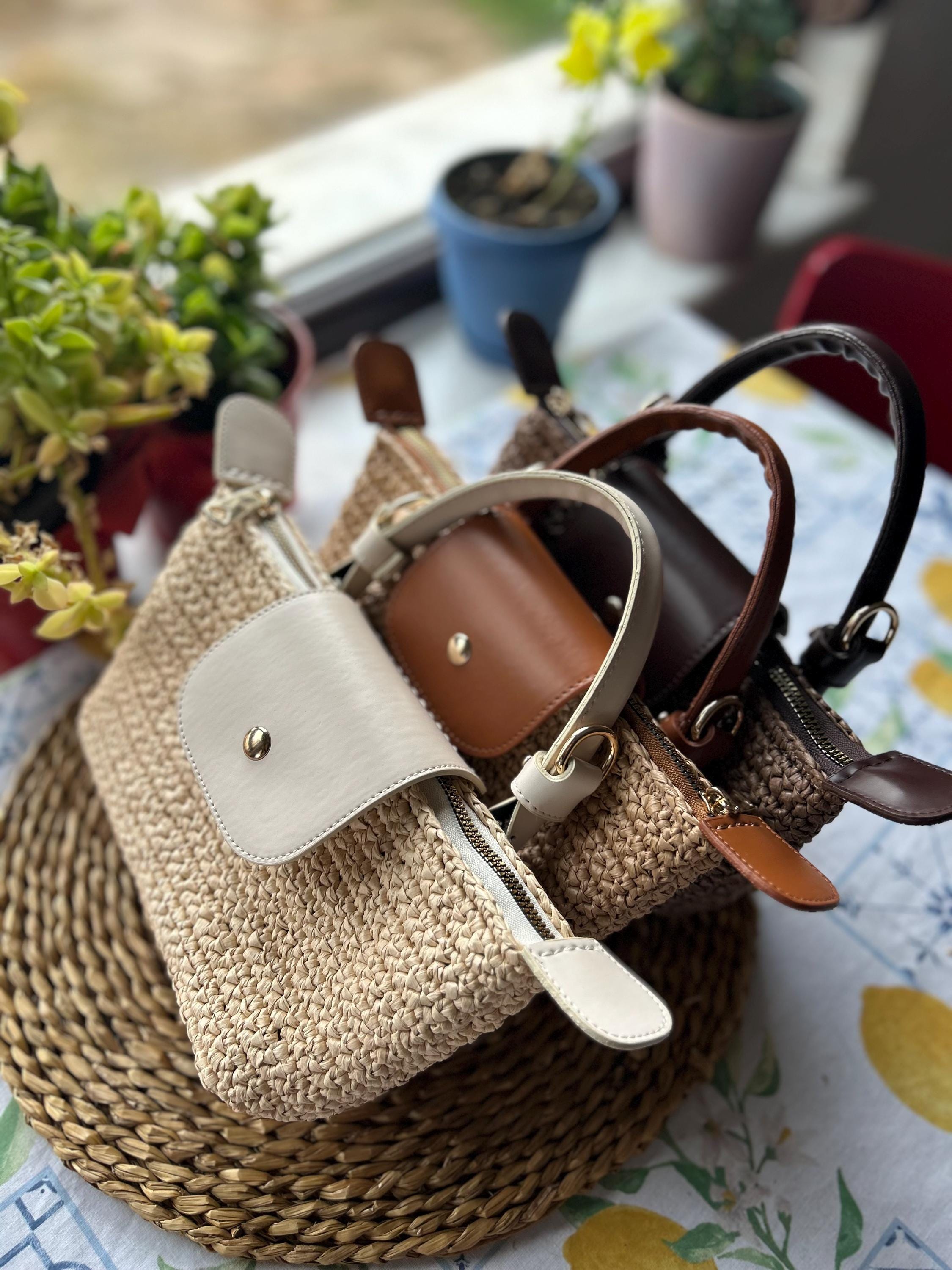 Raffia Longchamp Style Mini Bag, Crochet Crossbody Bag: Straw Bag