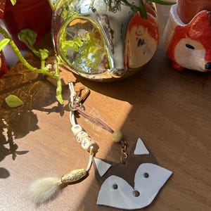 Genuine Leather Fox Bag Charm, Handmade Handbag- Purse Key chains, Bag Accessories, Gift Idea, Beaded Alphabet Cute Charm, Gift with Name