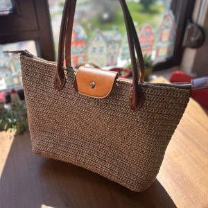 Raffia Longchamp Style Tote Bag, Crochet Bag, Straw Bag, Everyday Lightweight Raffia Shoulder Large Size, Handmade Tote Bag,Weekender Bag