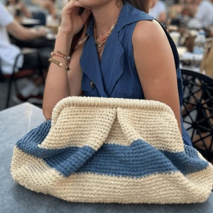 Crochet Raffia Bag, Straw Beach Bag , Handwoven Clutch Bag, Gift for Her, Women Bag, Natural Raffia Summer Pouch Bag, Handmade Cloud Bag,