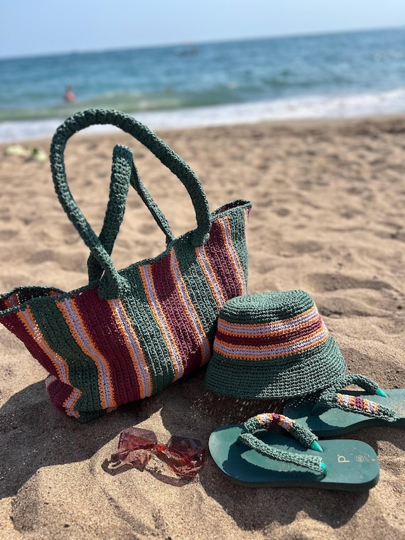 Crochet Beach Bag Woven Tote Summer Vacation Gift Set for Women Amazon.com: Pleneal Crochet Beach Bags for Women, Summer  main image 4