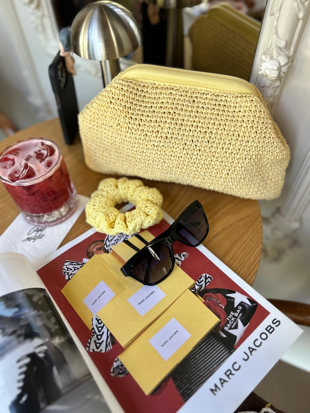 Crochet Raffia Clutch Bag, Buttery Yellow Small Raffia, Clutch Bag