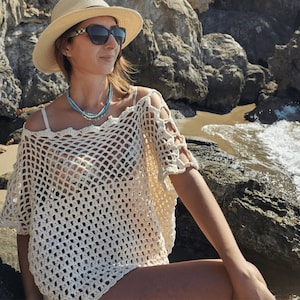Handmade Crochet Cotton Net Top: Boho Beach Cover-Up