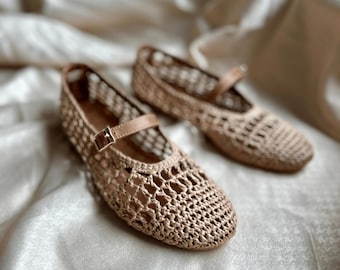 Handmade Raffia Mary Jane Flats: Crochet Boho Summer Shoes