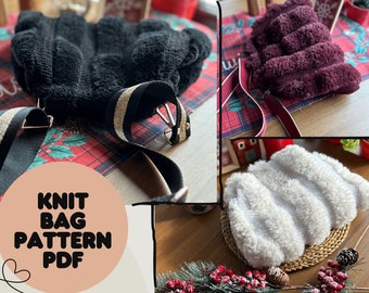 Handknit Bag Pattern, PDF and photo Format, Crochet Bag Pattern, DIY Pattern, Handmade DIY Bag, Wooly Cloud Plush Clutch Bag,Furry Pouch Bag
