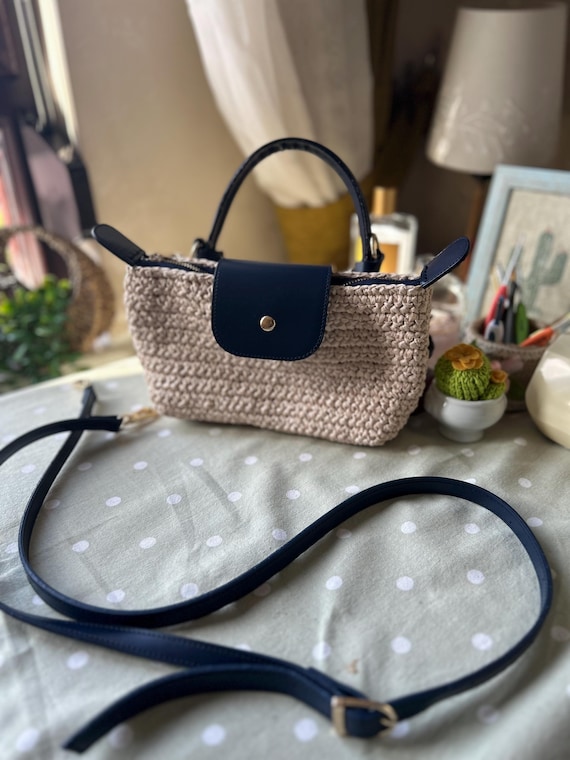 Raffia Longchamp Mini Bag, Crochet Bag, Straw Bag, Crossbody