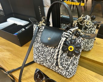 Raffia Longchamp Style Mini Bag, Crochet Crossbody Bag: Straw Bag