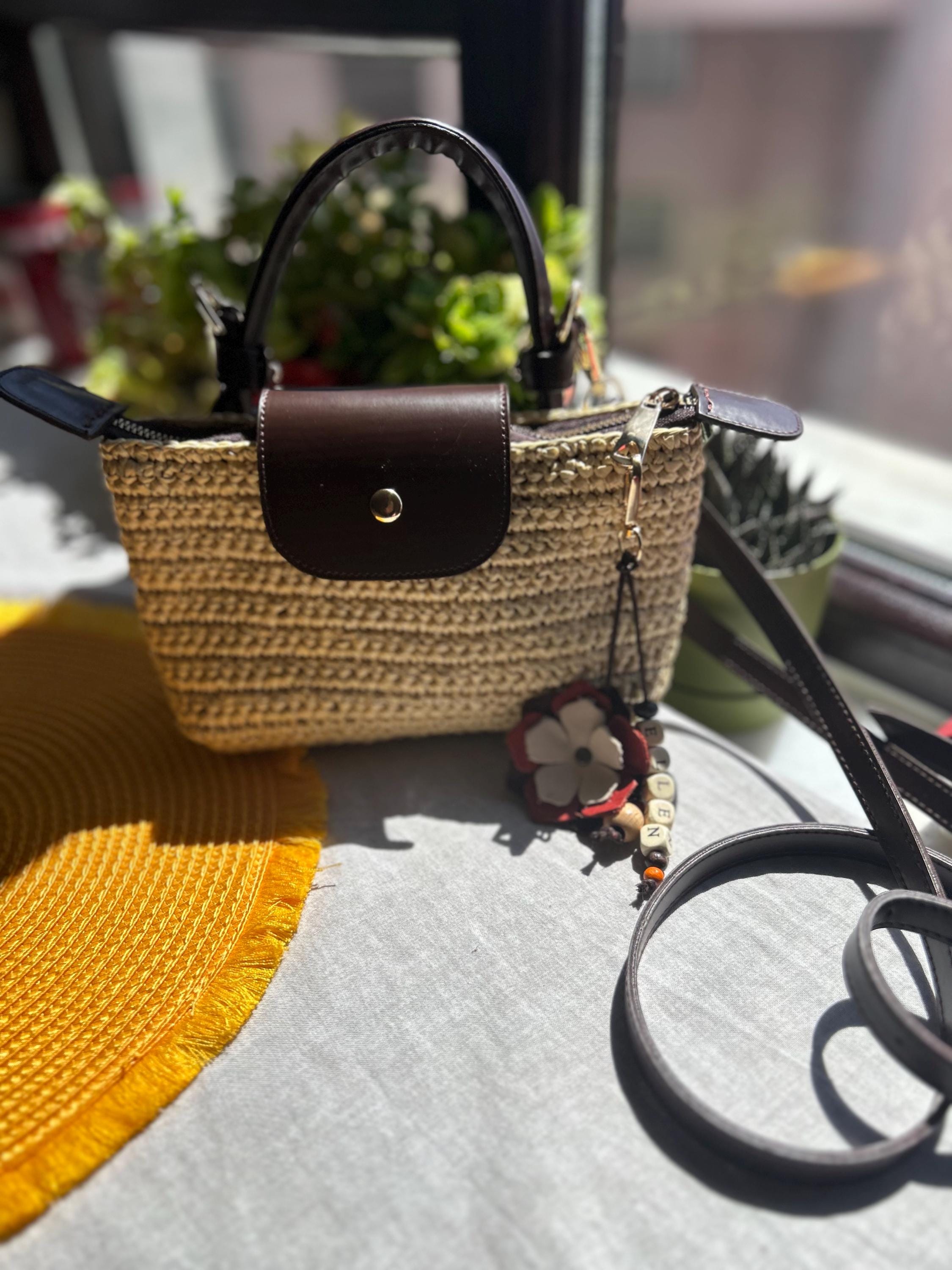 Raffia Longchamp Style Xsmall Bag, Crochet Crossbody Bag: Straw