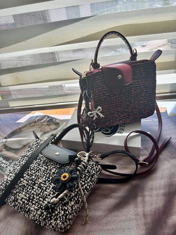 Raffia Longchamp Style Mini Bag, Crochet Crossbody Bag: Straw Bag