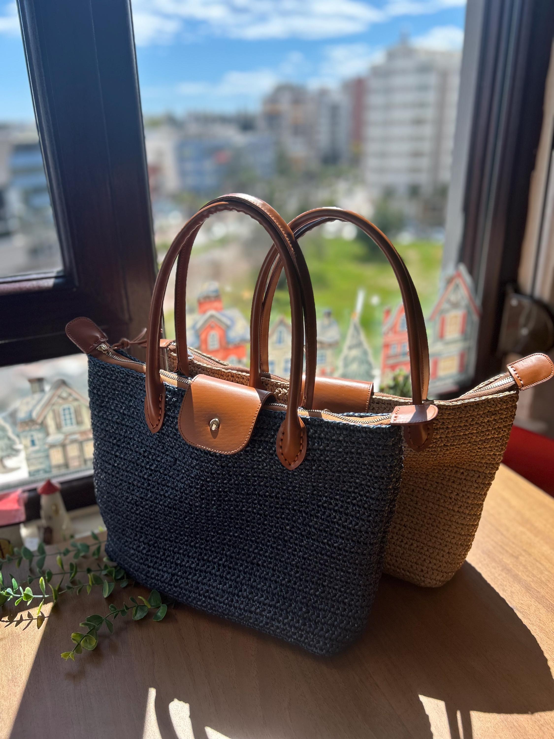 Raffia Longchamp Style Tote Bag, Crochet Bag, Straw Bag, Everyday