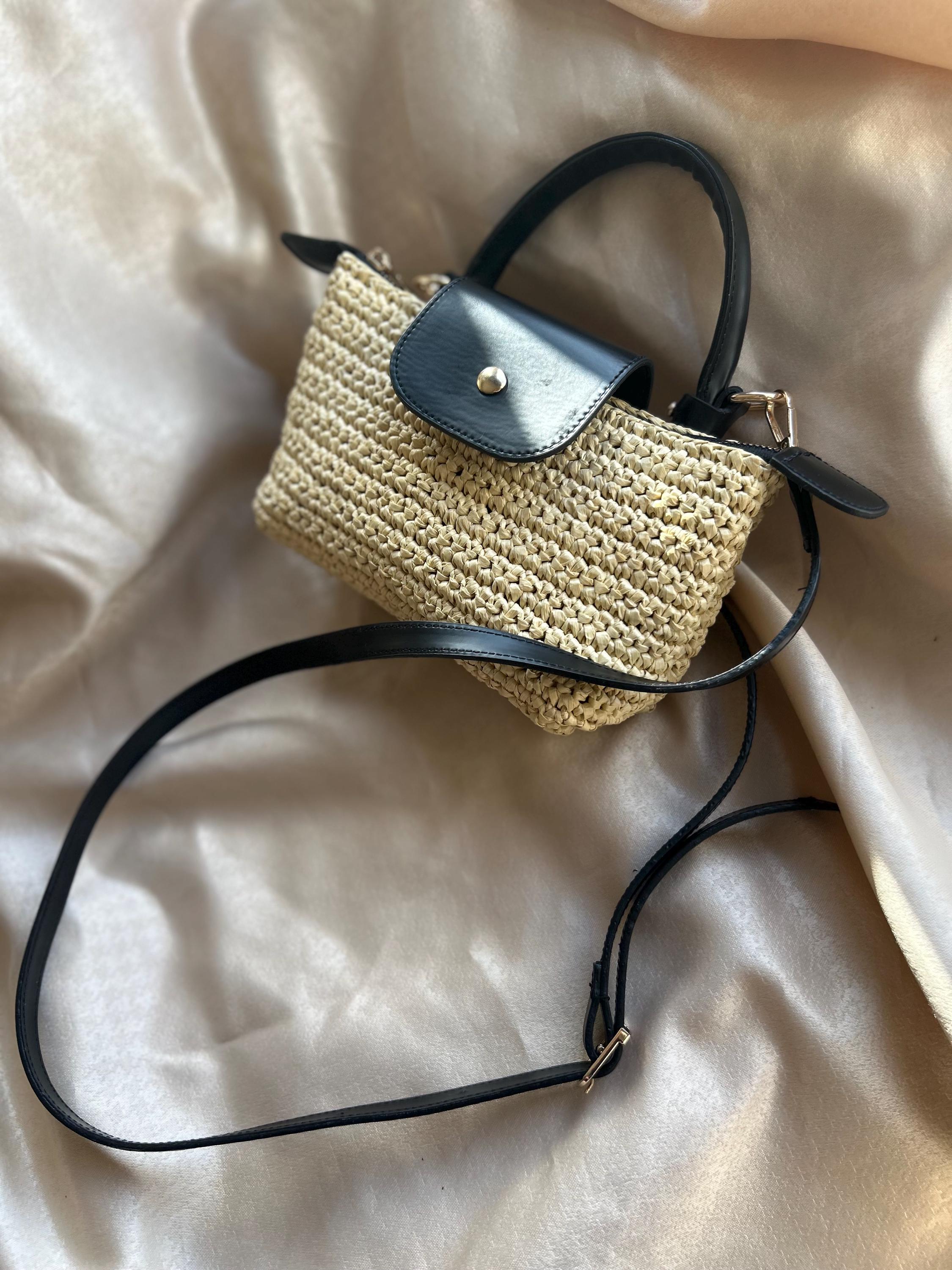 Raffia Longchamp Mini Bag, Crochet Bag, Straw Bag, Crossbody