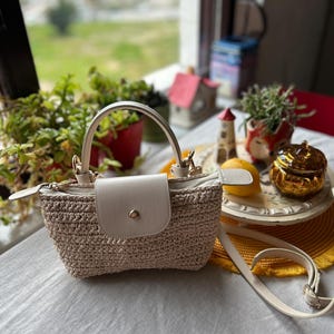 Mini borsa Longchamp in rafia, borsa all'uncinetto, borsa di paglia, borsa a tracolla, regalo per lei, borsa con manico, borsa a tracolla, borsa 3 in 1, borsa per tutti i giorni