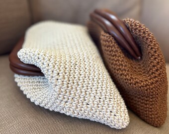 Crochet Cloud Bag, Tan Bag, Pouch Bag, Gift for Mom, Beige Clutch, Straw Bag, Night Bag, Designer Bag, Handmade Summer Bag, Women Purse