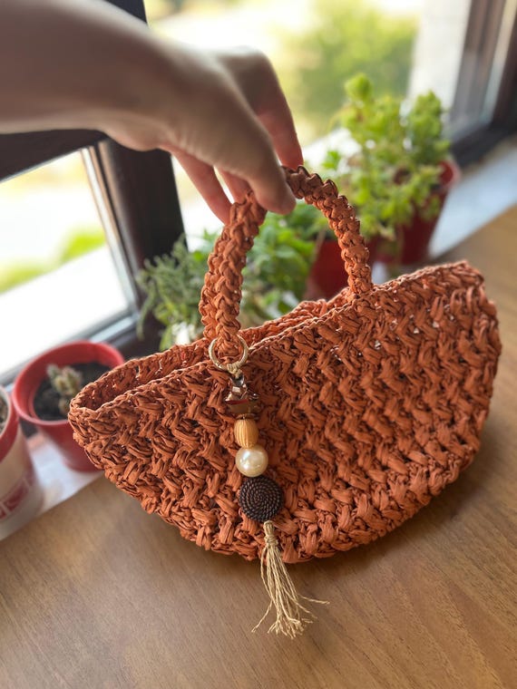 Crochet Cartera De Rafia Natural Cartera De Mano Con Solapa Y