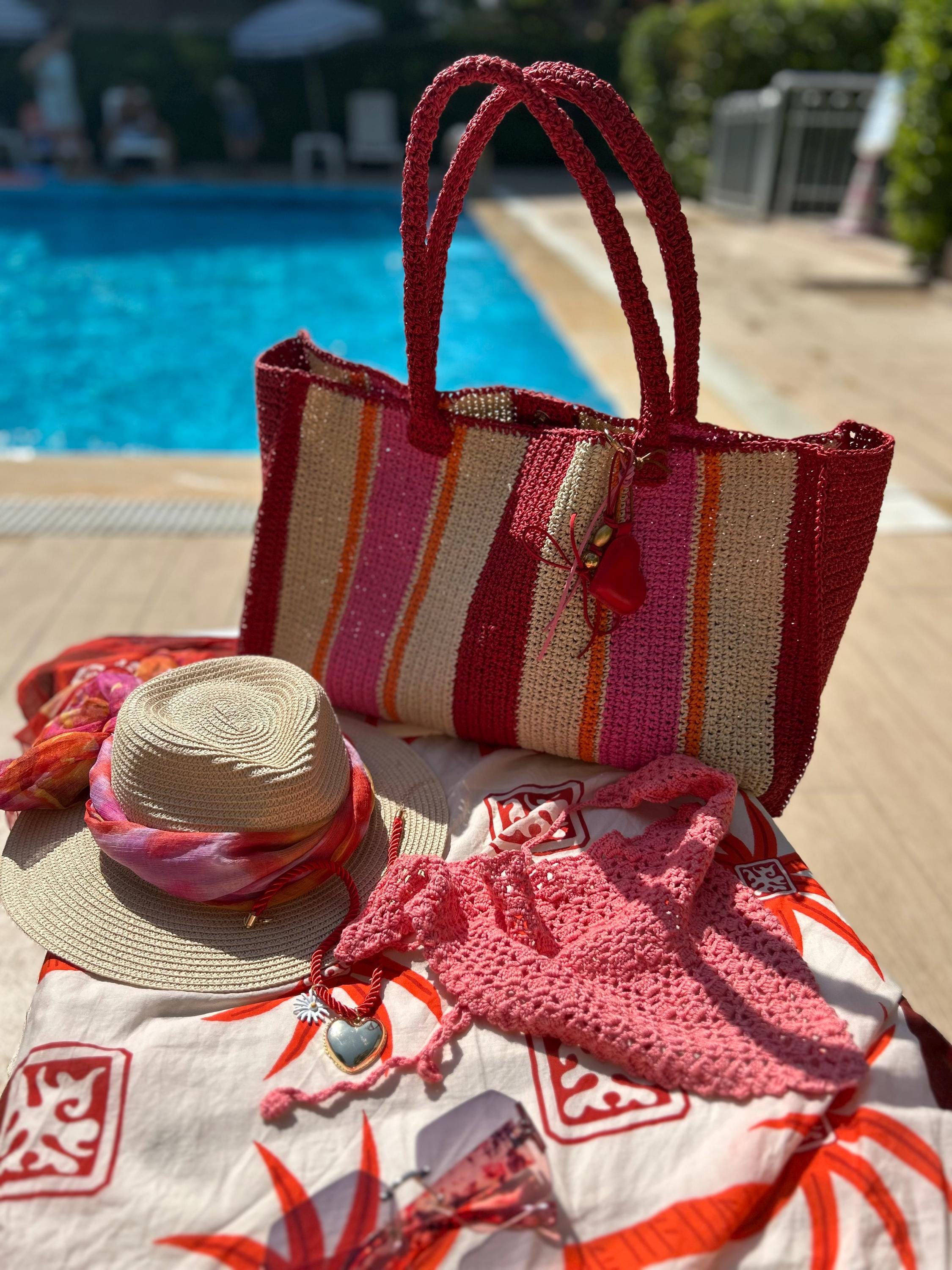 Crochet Raffia Beach Bag, Summer Shoulder Bag, Tote Bag, Jute Bag