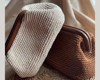 Borsa a forma di nuvola all'uncinetto, borsa marrone chiaro, borsa a marsupio, regalo per la mamma, pochette beige, borsa di paglia, borsa da notte, borsa firmata, borsa estiva fatta a mano, borsa da donna