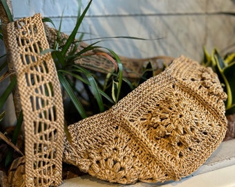 Crochet Free Bag, Summer Bag, Straw Shoulder Bag, Free Bag, Raffia Crossbody Bag, Fanny Pack, Waist Pouch, Gift for Her, Crochet Hobo Bag