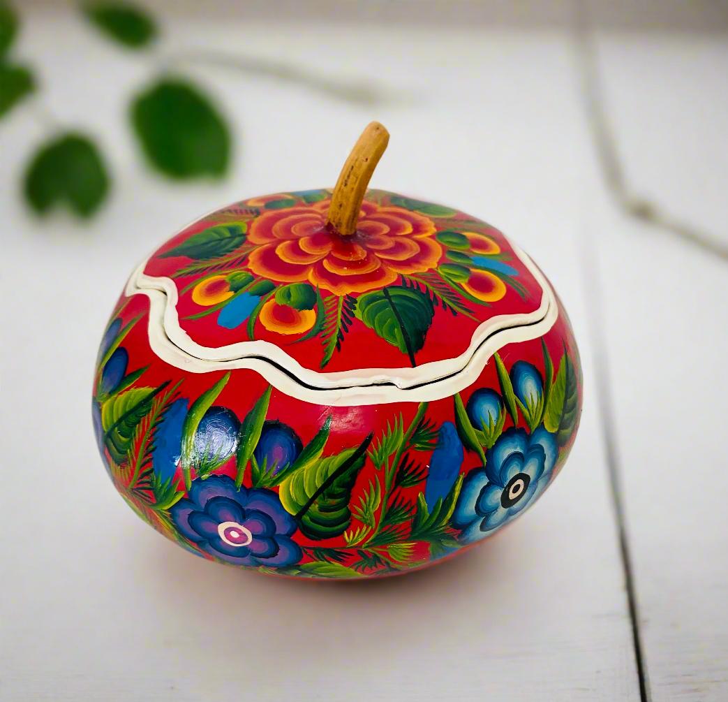 Hand Painted Floral Gourd Box - Mexican Folk Art From Olinala - Etsy