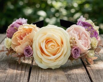 Handmade Rainbow Floral Headband: Silk Fabric Flowers, Adult Size