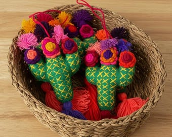 Hand-Made Mexican Cactus Felt Ornament With Tassle