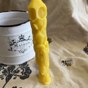 Beeswax 6” Bees on Honeycomb Taper Candle with Organic Hemp Wick