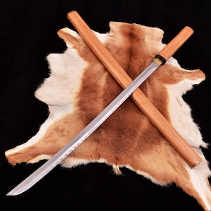 Handmade Japanese Katana Samurai Sword - Shirasaya Ninjato with Black Blade - Stick Sword - Handmade Samurai Crafts    Shirasaya Wakizashi