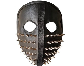 Handcrafted Punk Biker Genuine Leather Full face spike Mask Masquerade Black Cosplay