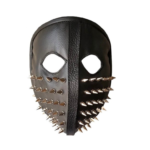 Handcrafted Punk Biker Genuine Leather Full face spike Mask Masquerade Black Cosplay