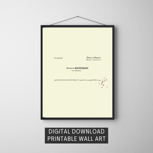 Patrick Bateman Biglietto da visita BONE Color Movie Poster - Download digitale, Arte della parete stampabile (5 disegni diversi)