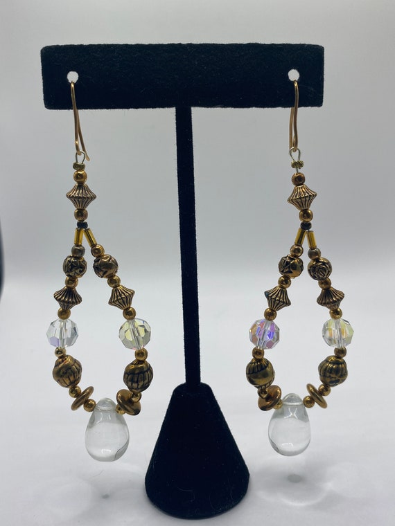 Crystal and gold tone earrings