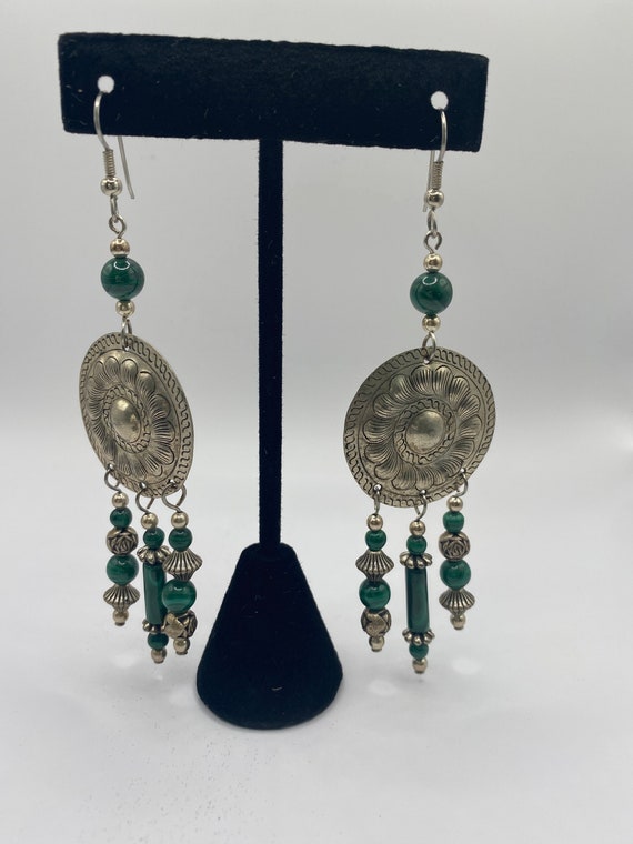 Malachite and silver earrings