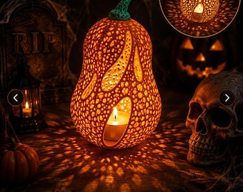 Spooked Jack o’Lantern, Halloween Pumpkin Decor, LED Tea Light Holder