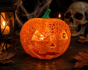 Classic Carved Pumpkin Lantern, Halloween LED Tea Light Holder Decor