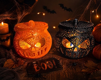 Cauldron Light, Halloween LED Tea Light Holder, Witchy Home Decor