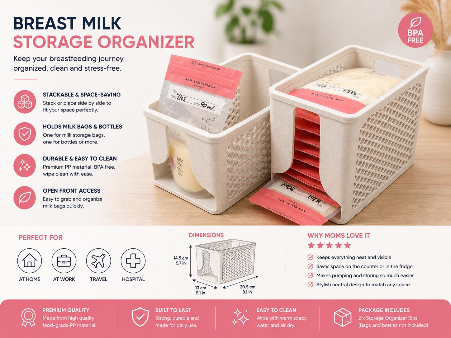Breast Milk Pouch Holder β Fridge Storage Rack (Short Version)