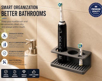 Electric Toothbrush Wall Holder with Drip Tray, Bathroom Organizer Mount
