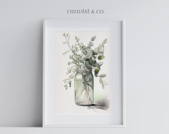 Impresión botánica de acuarela, arte imprimible floral de eucalipto, arte de la pared de la galería, arte minimalista arte floral de la granja, arte moderno de la decoración del hogar