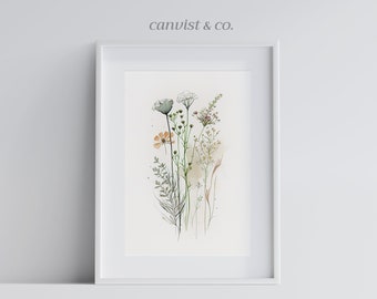 Watercolor Botanical Print, Wildflowers Floral Printable Art, Gallery Wall art, Wild Flowers Art Floral Farmhouse Art, Modern Home Decor Art