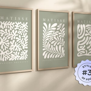 Set of 3 Sage Green Matisse Printable Art, Matisse Wall Art, Sage Green Neutral Wall Art, Boho Prints, Gallery Wall Art, Matisse Poster Set