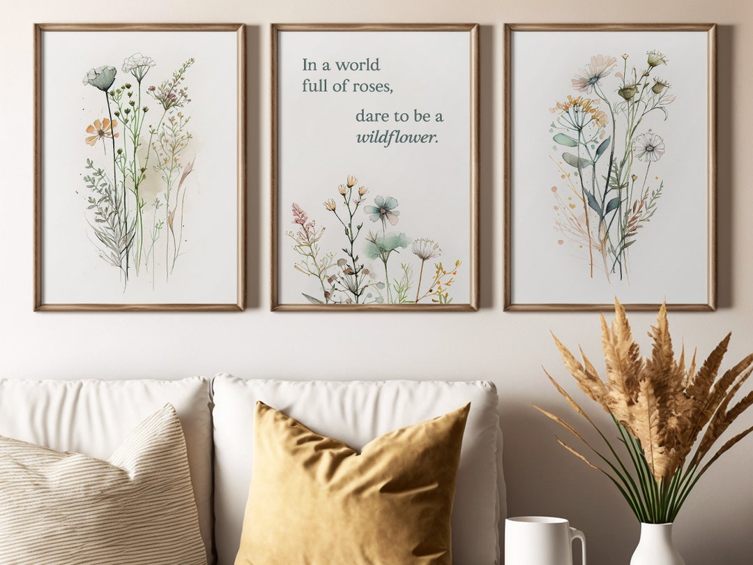 Set of 3 Wildflower Botanical Prints With Quote, Floral Printable Art ...