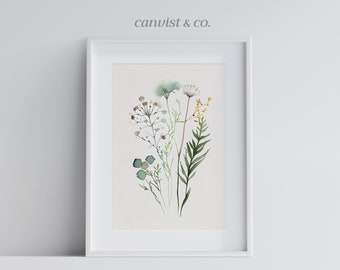 Watercolor Botanical Print, Wildflowers Floral Printable Art, Gallery Wall art, Wild Flowers Art Floral Farmhouse Art, Modern Home Decor Art