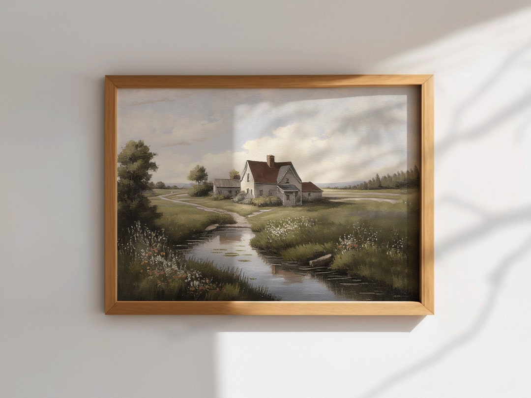 Printable Vintage Country Farmhouse Oil Painting, Gallery Wall Art