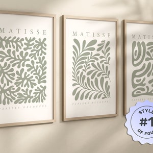 Set of 3 Matisse Prints in Sage Green, Matisse Wall Art, Sage Green Neutral Wall Art, Boho Prints, Gallery Wall Art, Matisse Poster Set