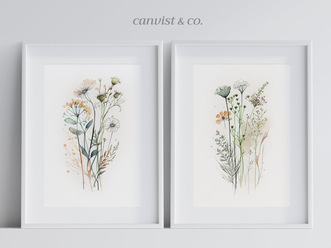 Watercolor Botanical Print Set of 2, Floral Printable Art, Gallery Wall ...