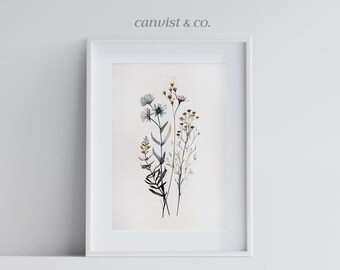 Watercolor Botanical Print, Wildflowers Floral Printable Art, Gallery Wall art, Wild Flowers Art Floral Farmhouse Art, Modern Home Decor Art