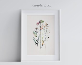 Watercolor Botanical Print, Wildflowers Floral Printable Art, Gallery Wall art, Wild Flowers Art Floral Farmhouse Art, Modern Home Decor Art