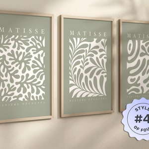 Set of 3 Matisse Prints in Sage Green, Matisse Wall Art, Sage Green Neutral Wall Art, Boho Prints, Gallery Wall Art, Matisse Poster Set