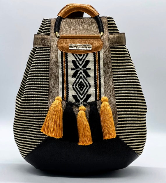 Leather Backpack Bag: Embroidered Woven Boho Artisan Bag - Etsy display picture 2