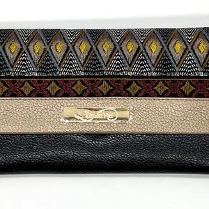 Cartera con solapa de cuero larga, cartera artesanal, cartera de 3 pliegues, cartera colorida, cartera de diamantes negros, gran idea de regalo, estilo boho