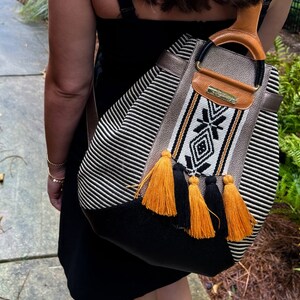 Leather Backpack Bag: Embroidered Woven Boho Artisan Bag